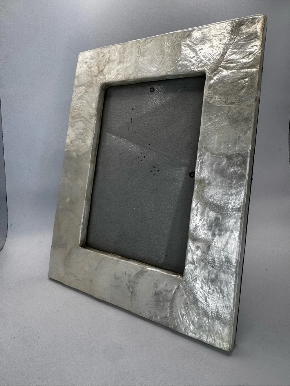 Vintage Capiz Shell 5x7 Picture Frame Silver Pearlized Coastal Beach Decor